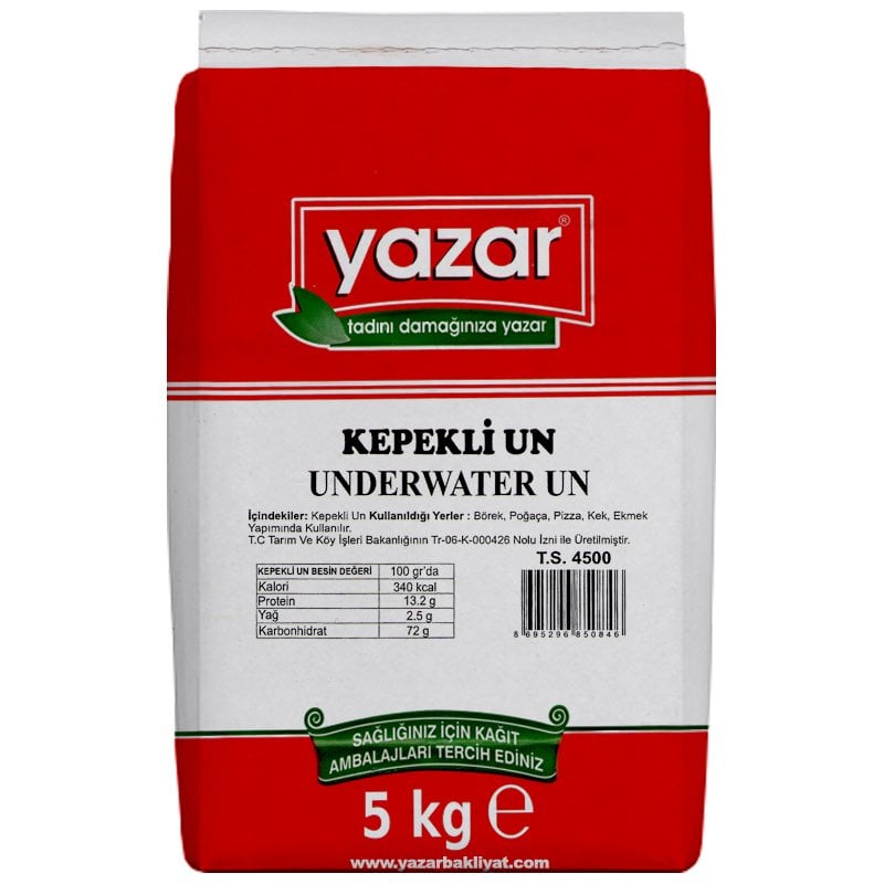 Yazar Taş değirmende Öğütülmüş Tam Buğday Kepekli Un 5 Kg x 2 Paket